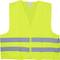 Gilet jaune de sécurité avec deux bandes réfléchissantes horizontales bleues, typiquement utilisé à des fins de sécurité.