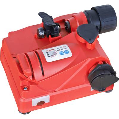 Affûteur de forets rouge avec boutons de réglage et repères d'ajustement. Adapté pour les forets de 2 à 13 mm.