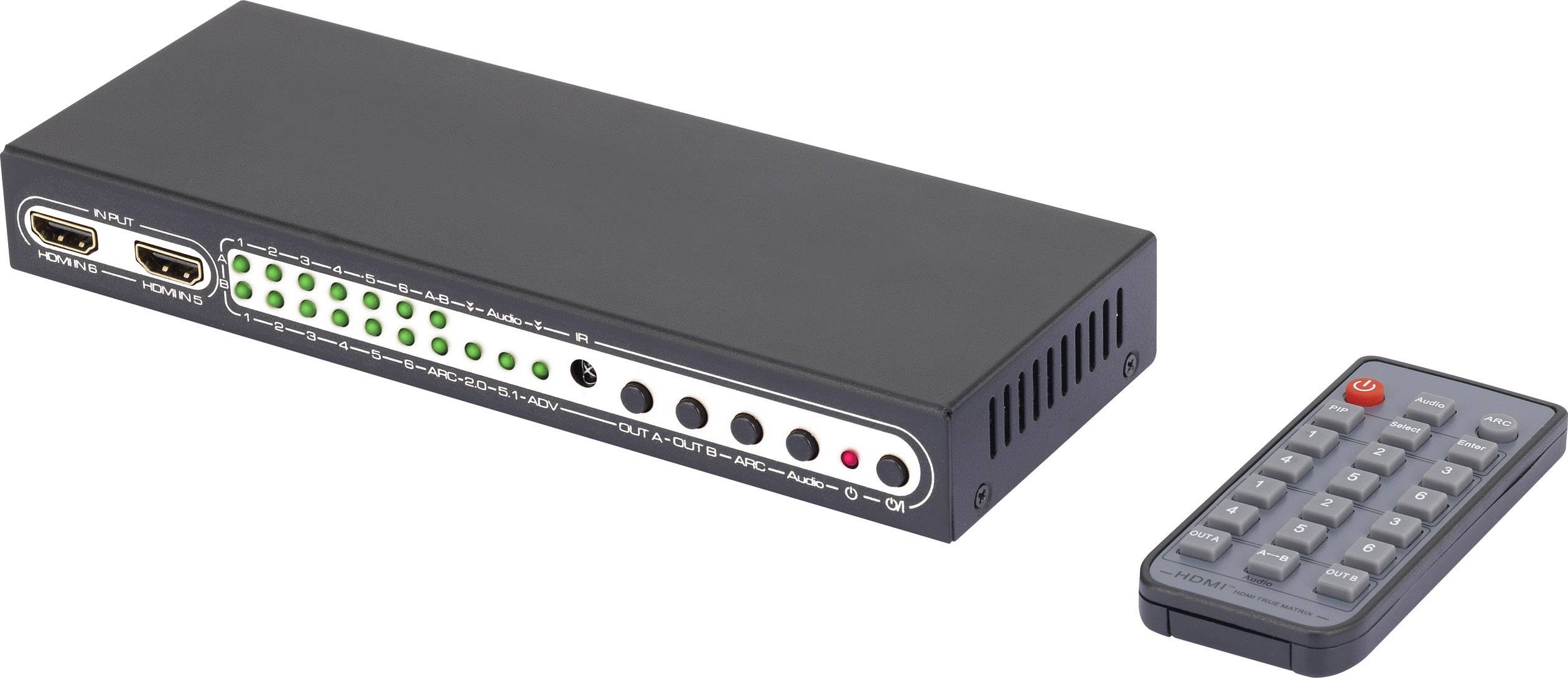 SpeaKa Professional 6 Port HDMI-Matrix-Switch mit Picture in Picture-Funktion, mit Fernbedienung UHD 4K @ 60 Hz