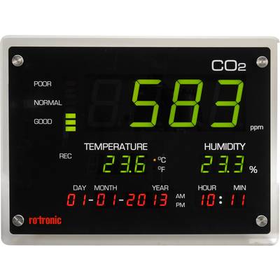 'Affichage CO2 avec valeurs : 583 ppm, Température 23,6°C, Humidité 23,3%. Date : 01-01-2013, Heure : 10:11.'