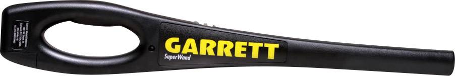 Un détecteur de métaux portable avec l'inscription 'GARRETT' en lettres jaunes sur le côté.