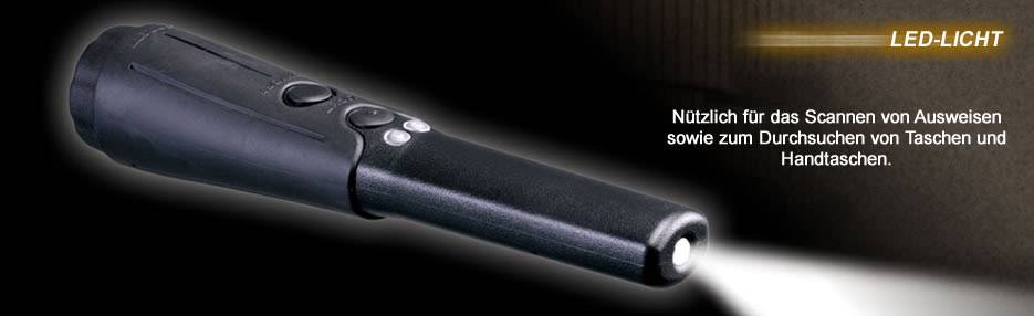 Lampe de poche à LED, émettant une lumière vive. Utile pour scanner des documents d'identité et fouiller des sacs.