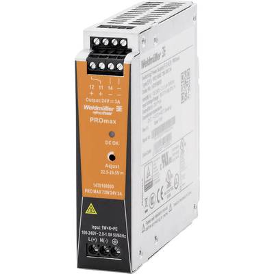 Weidmüller PROmax Alimentation électrique, Sortie : 24V, 3A, réglable 24-29,5V, adapté aux applications industrielles, montage sur rail DIN.
