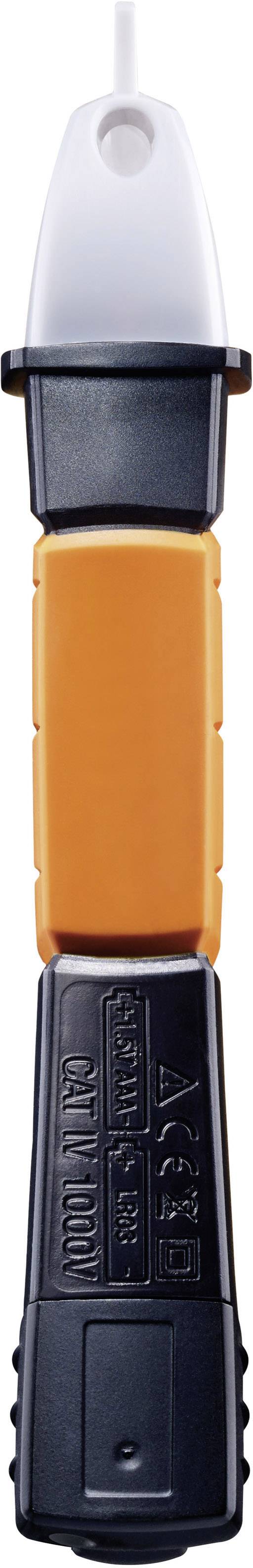 Une longue poignée rectangulaire de couleur orange et noire avec un embout blanc, probablement un outil ou un appareil.