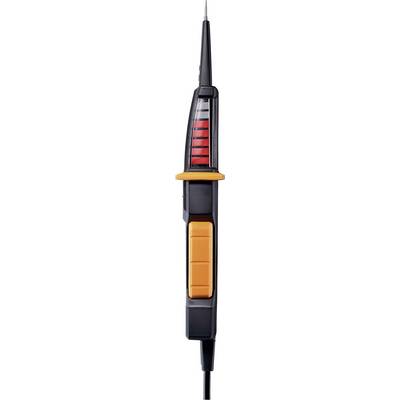 Testeur de tension avec interrupteur orange et indicateur LED rouge.