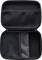 Sac de rangement noir ouvert avec fermeture à glissière, doté de deux poches en filet sur le couvercle, adapté pour les accessoires électroniques.