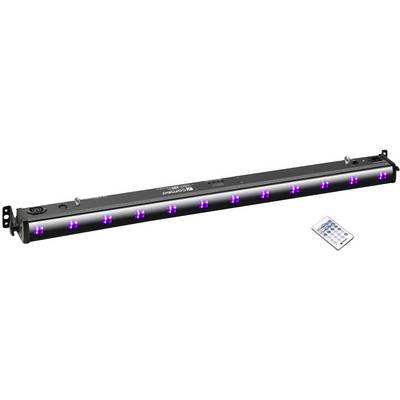 Lumière LED noire avec éclairages violets, de forme rectangulaire, avec supports de fixation à chaque extrémité. Comprend une télécommande.