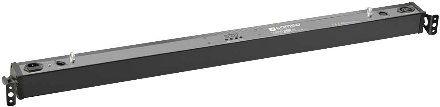 Un répartiteur électrique noir, rectangulaire, doté de plusieurs emplacements et de trous de fixation aux extrémités pour le montage en rack.