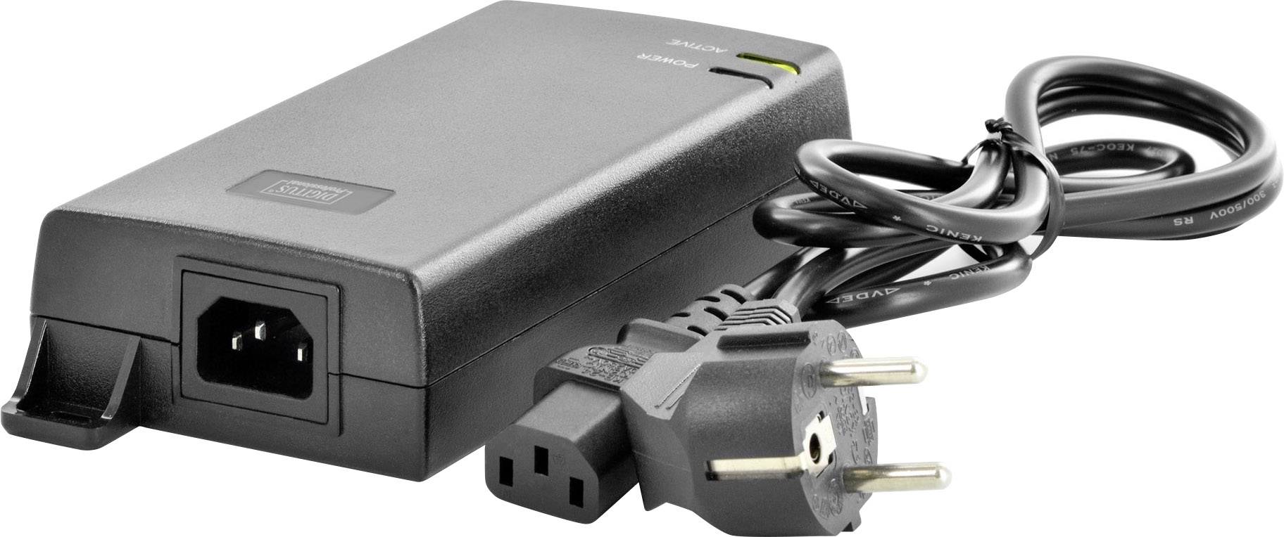 Adaptateur secteur et câble d'alimentation pour ordinateur portable, noir. Connexions : fiche secteur tripolaire et connecteur IEC.