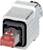 Une fiche RJ45, principalement utilisée pour les connexions réseau, avec un capuchon en plastique transparent rouge recouvrant les broches de contact.