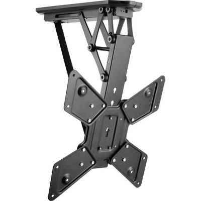 Support de plafond noir et réglable pour téléviseurs à écran plat, avec points de fixation multiples et fonction de bras pivotant.