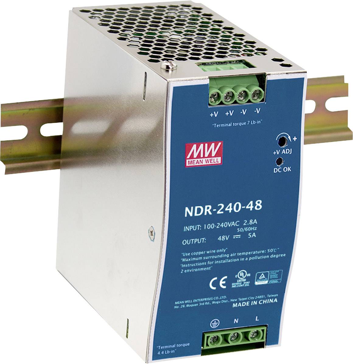 MEAN WELL NDR-240-48 Alimentation rail DIN 48 V 5 A 240 W Nbr. de sorties:1 x Contenu 1 pc(s)
