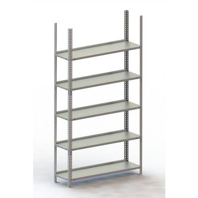Étagère métallique à six tablettes, adaptée au stockage d'objets dans l'industrie ou l'entrepôt.