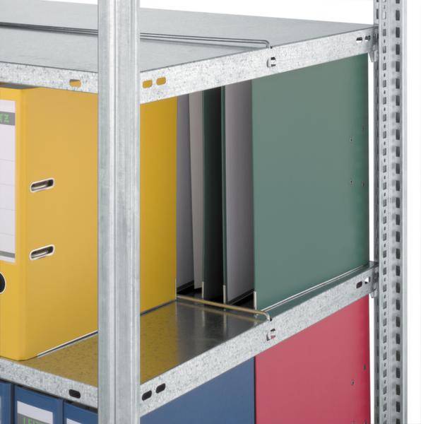 Une étagère métallique avec des classeurs colorés en jaune, vert et rouge, ainsi que des dossiers de différentes couleurs. Idéal pour l'organisation du bureau.