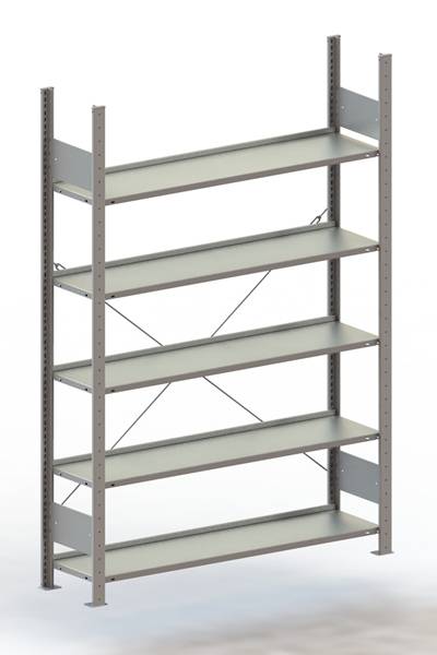Étagère métallique à cinq tablettes réglables, idéale pour le rangement et l'organisation dans un atelier ou un garage.