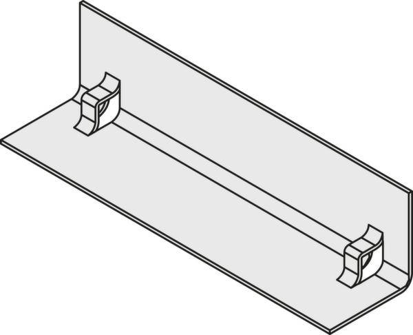 Diagramme d'un équerre métallique rectangulaire avec des nervures de renfort aux angles. Idéal pour la description dans des instructions de montage.