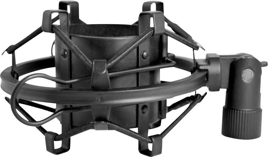 'Araignée de microphone noire, structure cylindrique avec suspension élastique, pour la réduction des vibrations et des bruits.'