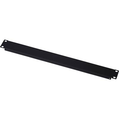Une plaque de couverture noire rectangulaire avec des trous dans les coins, probablement destinée à être montée dans un système de rack.