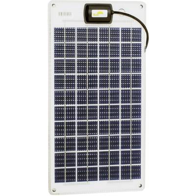 Un panneau solaire rectangulaire comportant plusieurs cellules carrées est représenté. Un câble est connecté au coin supérieur droit.