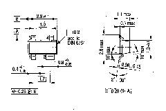 Dessin technique d'un composant électronique avec dimensions. Montre la largeur, la hauteur et la profondeur avec des indications de mesure en millimètres.