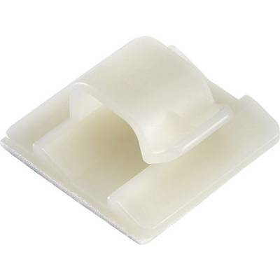 Un clip de câble blanc en plastique, utilisé pour fixer des câbles aux surfaces.