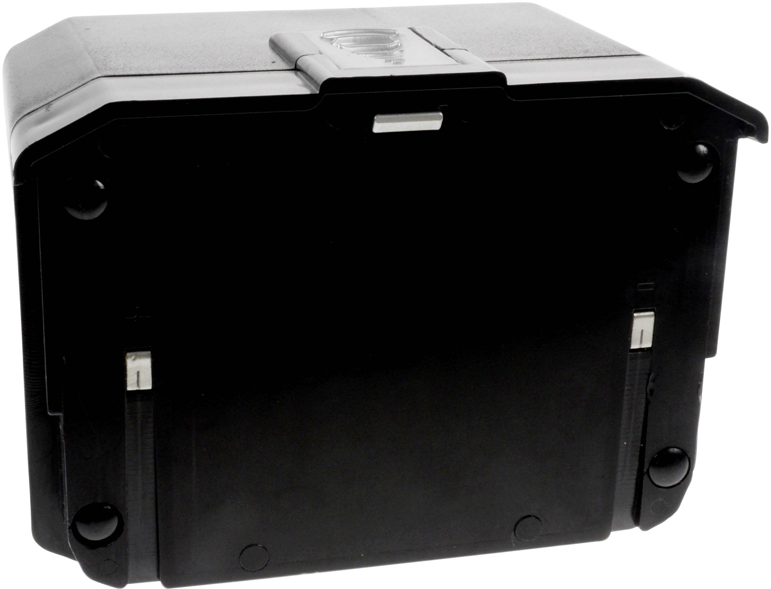 Boîte noire rectangulaire avec un couvercle amovible, probablement un récipient de rangement ou un boîtier, sans étiquetage visible.