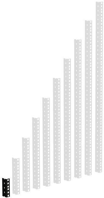 Différentes tailles de supports d'étagères sont présentées, rangées de la plus petite à la plus grande, pour illustrer différentes hauteurs et capacités.