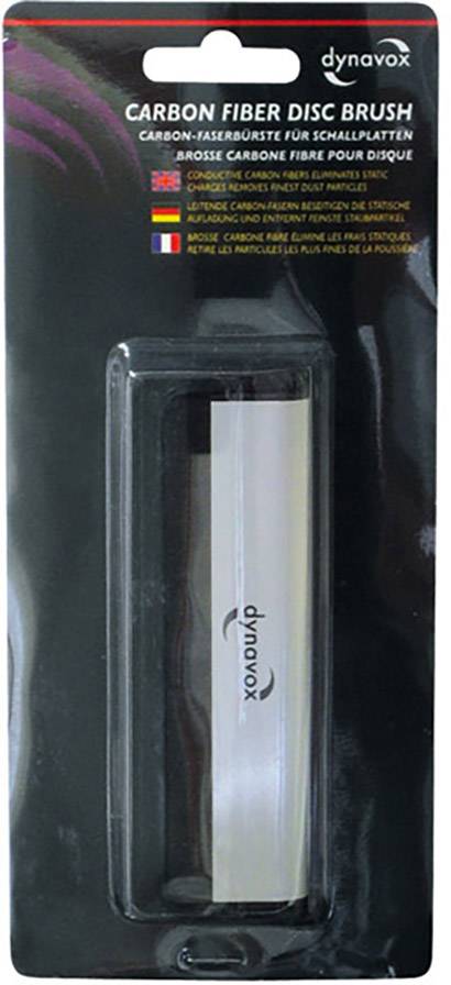 Brosse de disque en fibres de carbone Dynavox, emballée. Une brosse de nettoyage pour disques vinyles, accompagnée d'instructions en plusieurs langues.