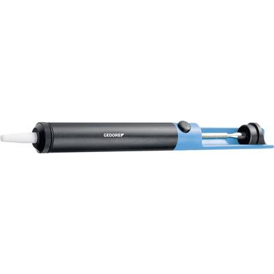 Pompe à dessouder en noir et bleu, utilisée pour retirer l'étain à souder lors de la réparation de composants électroniques.