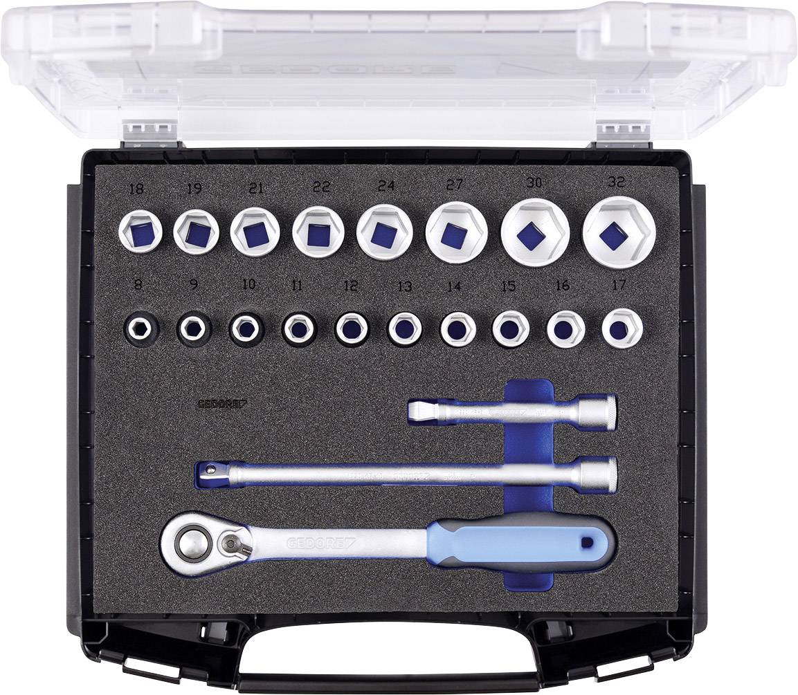 Une valise à outils noire contenant différentes clés et douilles de diverses tailles, soigneusement rangées.