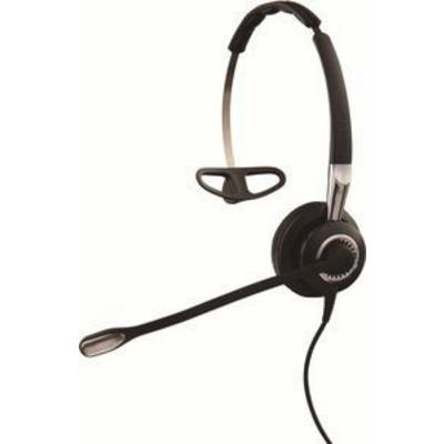Un casque noir à un écouteur avec microphone et coussinets d'oreille, adapté pour la communication et les usages professionnels.