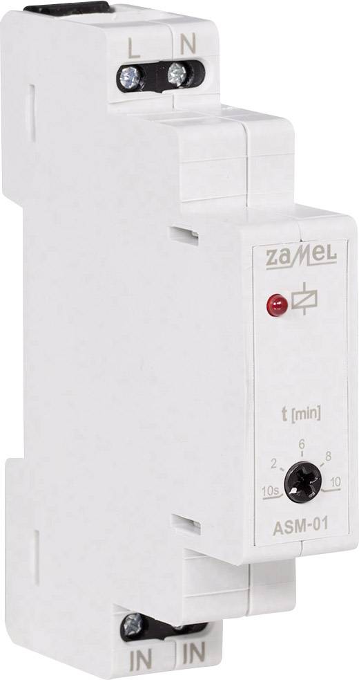 Un relais temporel électrique de la marque Zamel avec indicateurs et régulateur de temporisation.