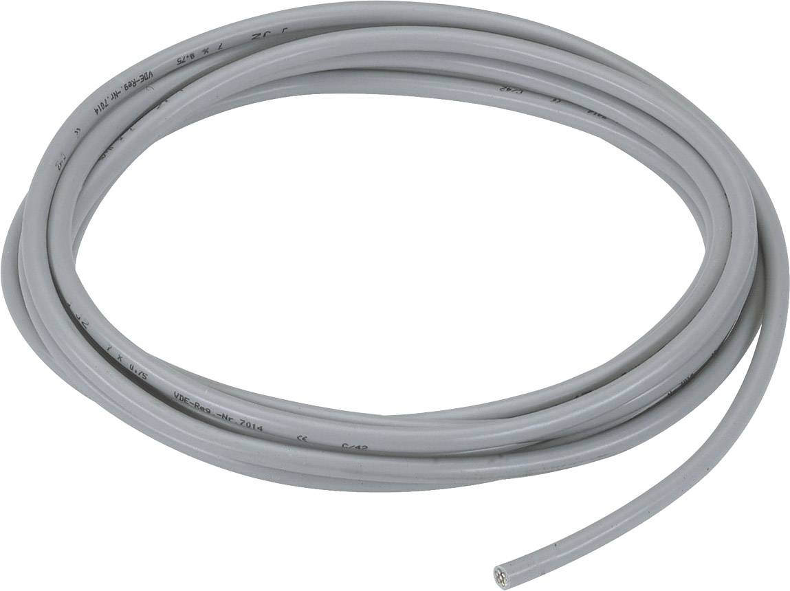 Câble gris enroulé avec une extrémité libre, adapté pour les connexions électriques. Convient à diverses applications électriques.