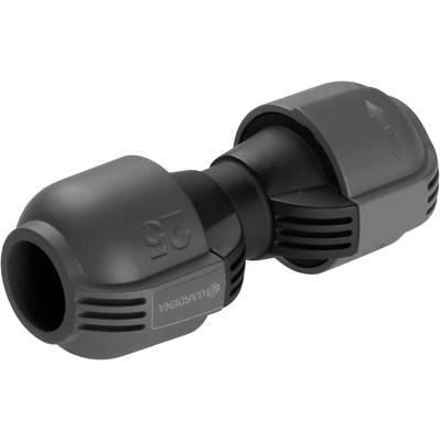 'Raccord d'angle en plastique gris avec poignée cannelée et inscription 'S6'. Adapté pour les systèmes d'irrigation de jardin de Gardena.'