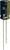 Un condensateur électrolytique cylindrique à deux bornes métalliques, avec un boîtier bleu et or, d'une capacité de 100µF et d'une tension de 16V.