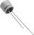 Un transistor cylindrique argenté avec deux longues connexions métalliques.
