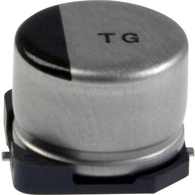 Condensateur électrolytique cylindrique argenté avec l'inscription 'TG' sur le dessus. Principalement utilisé dans les circuits électroniques.