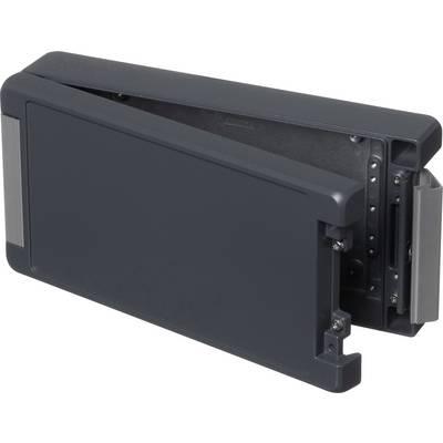 Une couverture noire rectangulaire, légèrement entrouverte, révèle des détails techniques et des mécanismes à l'intérieur.