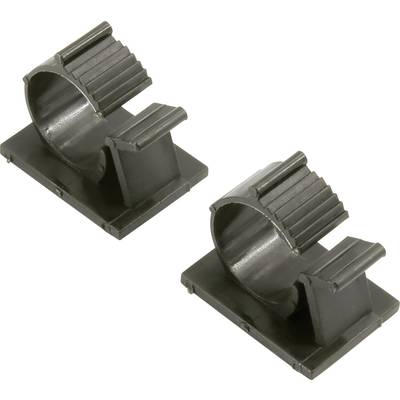 Deux pinces en plastique noir, chacune montée sur une base rectangulaire, adaptées pour la fixation d'objets cylindriques.