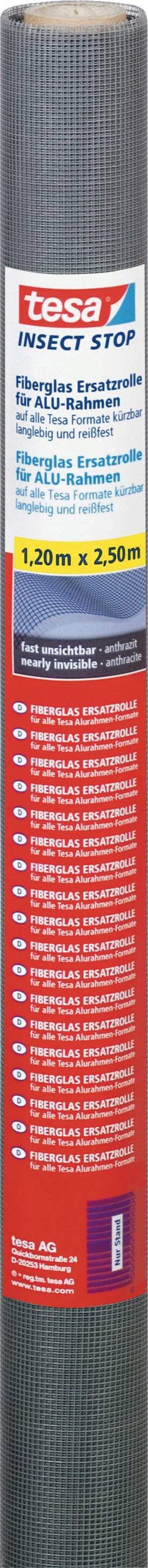 Rouleau de grille moustiquaire portant l'inscription 'tesa Insect Stop'. Dimensions 1,2 m x 2,5 m, adapté pour la protection contre les insectes.