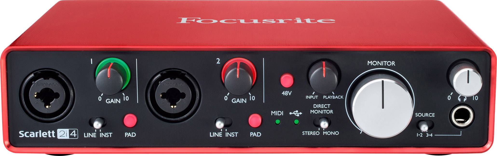 Interface MIDI Focusrite SCARLETT 2I4 2ND GEN Logiciel inclus, MonitorControlling Conrad.fr