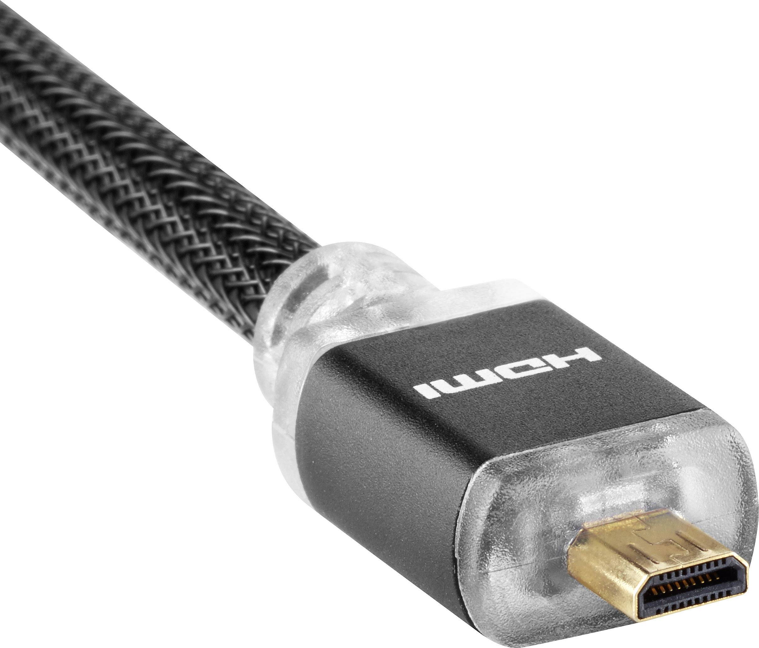 Câble de raccordement SpeaKa Professional HDMI Fiche mâle HDMI-A, Fiche mâle HDMI-Micro-D 0.50 m noir SP-7870168 canal d-3
