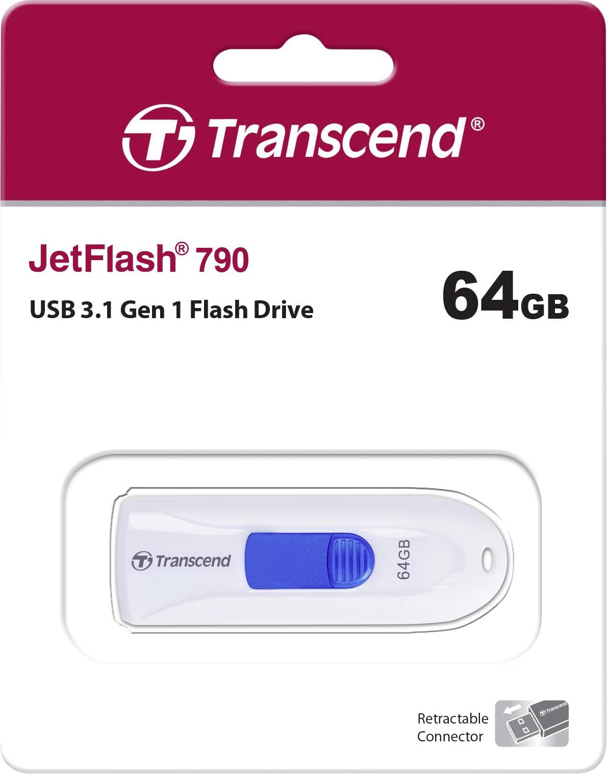 Transcend JetFlash® 790 Clé USB 64 GB blanc, bleu TS64GJF790W USB 3.1-3