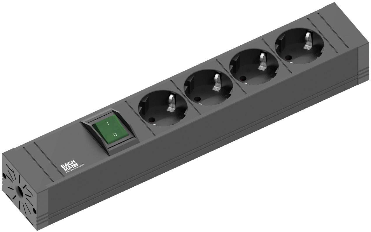 Multiprise noire à cinq emplacements avec interrupteur marche/arrêt vert, adaptée pour connecter plusieurs appareils électriques.