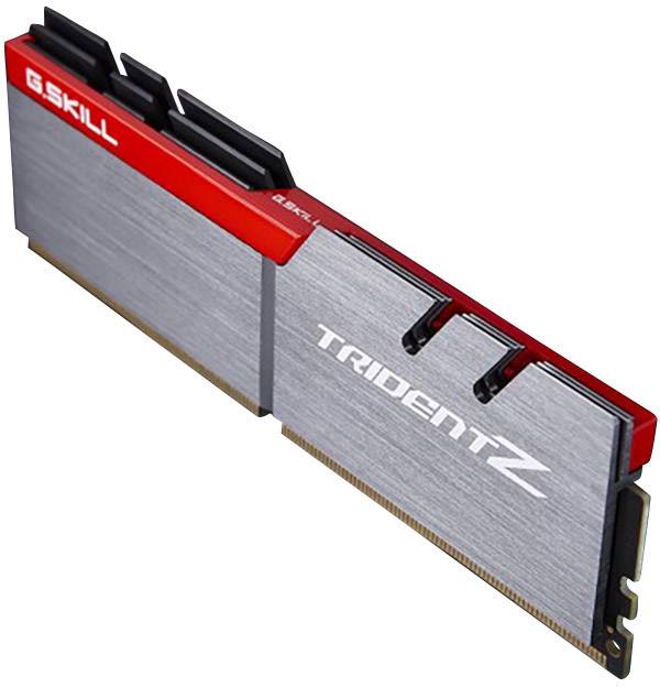 Un module RAM de la marque G.Skill, modèle Trident Z, conçu en gris et rouge. Il est utilisé dans les ordinateurs pour stocker des données.