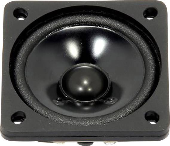 Un haut-parleur noir avec un boîtier carré et une membrane circulaire au centre, adapté pour l'amplification sonore.