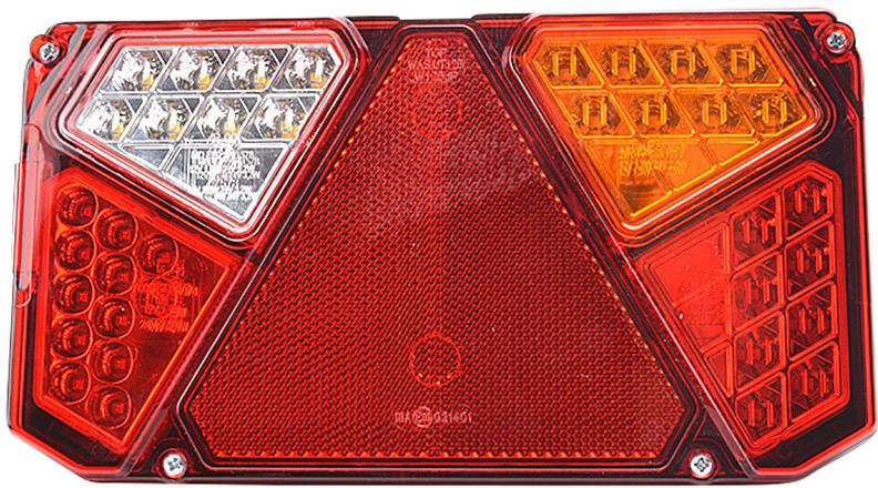 Feu arrière d'un véhicule en rouge et orange avec des réflecteurs intégrés et des lampes LED.