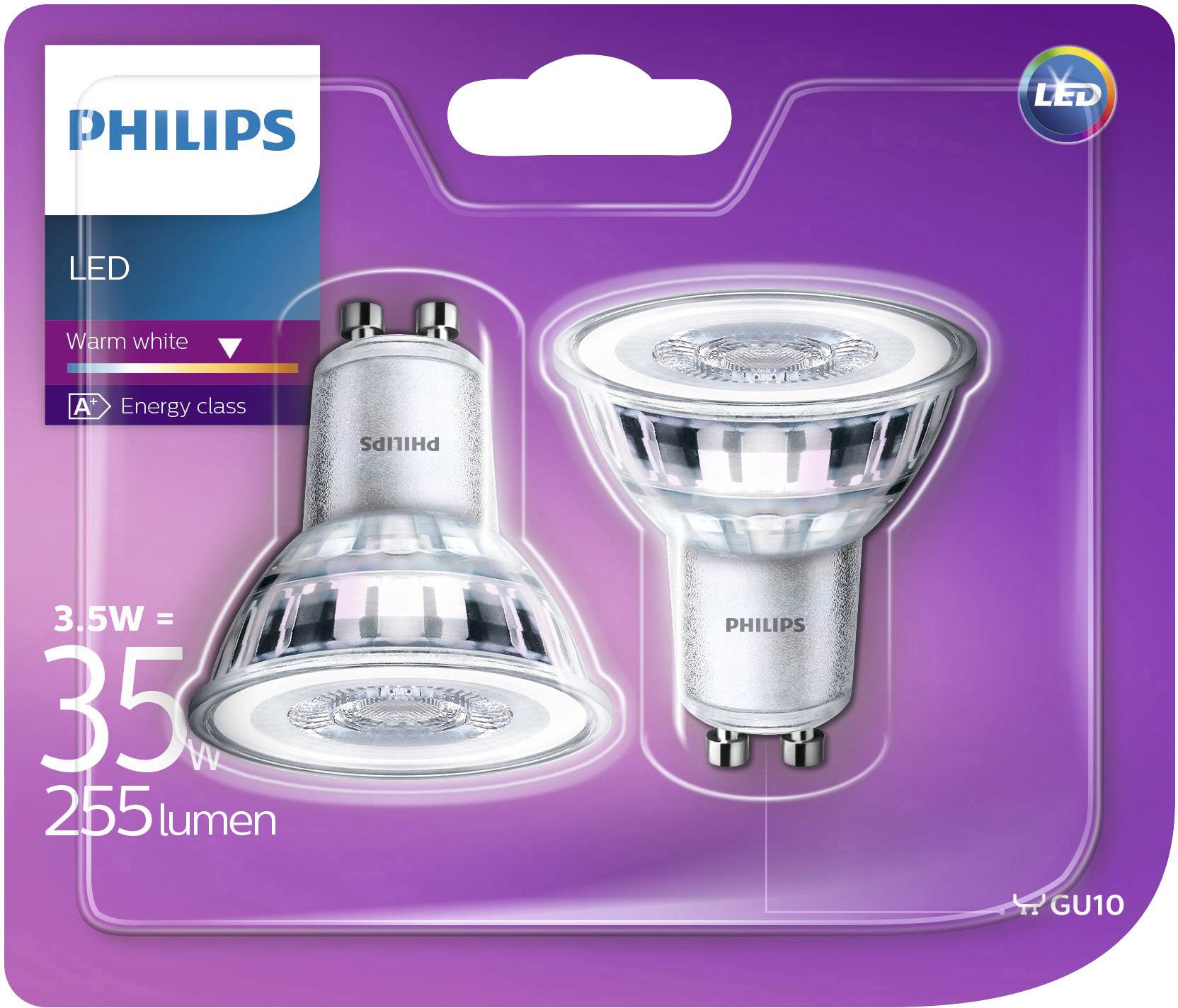 LED GU10 Philips Lighting 8718696582633 3.5 W = 35 W blanc chaud (Ø x L