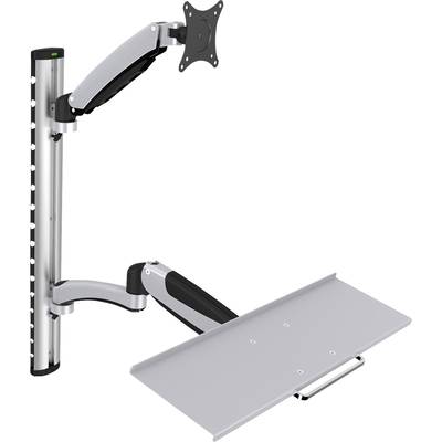 Support de moniteur avec support et tablette pour clavier, argent et noir, réglable de manière flexible. Idéal pour les espaces de travail ergonomiques.
