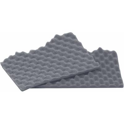 Deux plaques de mousse acoustique grise à structure ondulée, empilées l'une sur l'autre pour l'absorption sonore.